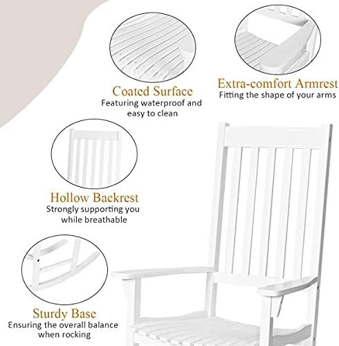 Tangkula Patio Rocking Chair, Solid Acacia Wood, White, 2 Pack