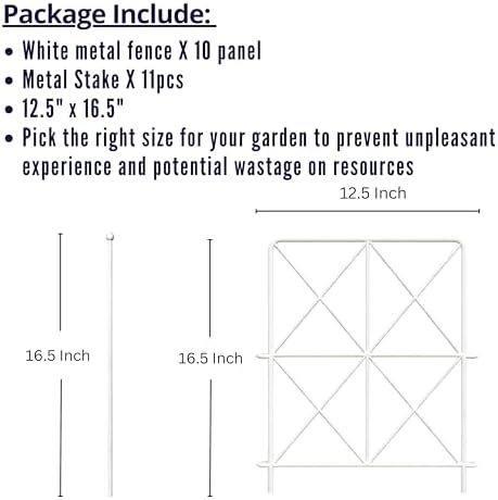 ShopLaLa Garden Fence (10 Panels) 12.5in(L) x 16.5in(H) Decorative White Meta...
