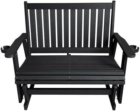 HIPS Patio Glider Two-Seat with Cup Holders, Durable HIPS Material, All-Weath...