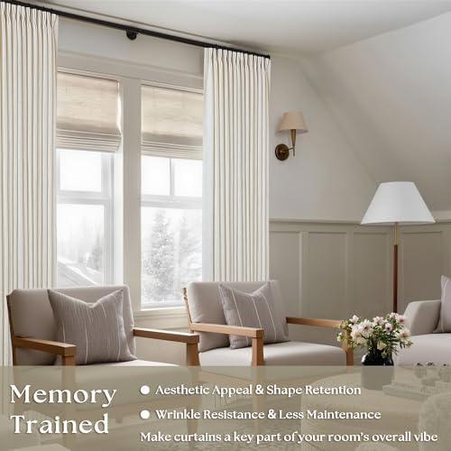 TWODRAPES Natural Pinch Pleated Linen Curtains 96 Inches Long Living Room