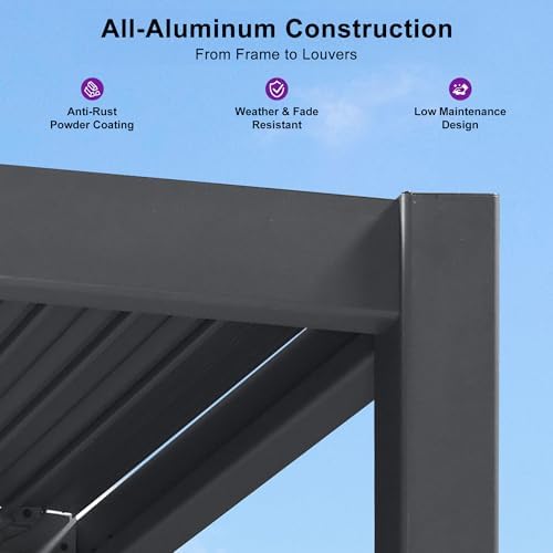 PURPLE LEAF Wall Mounted Pergola 10' x 20' Louvered Pergola,Aluminum ...