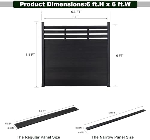 Mondaria Semi-Closed Privacy Fence Panels with 2 Posts for Outside, 6ft(W) x ...