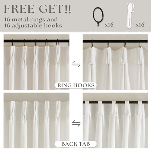 TWODRAPES Natural Pinch Pleated Linen Curtains 96 Inches Long Living Room