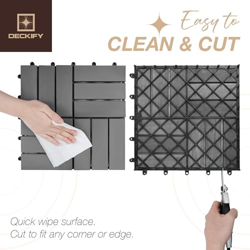 Acacia Interlocking Deck Tiles Outdoor Waterproof All Weather Gray Crossed
