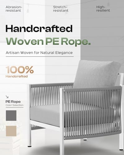 Aluminum Outdoor Patio Furniture Set with Dual-Layer Coffee Table, 4 Piece Mo...