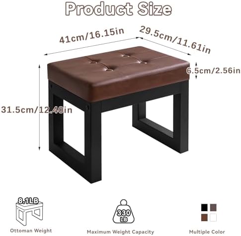 IBUYKE Small Footstool Ottoman, PU Faux Leather Footrest,Dark Brown WBD026Z