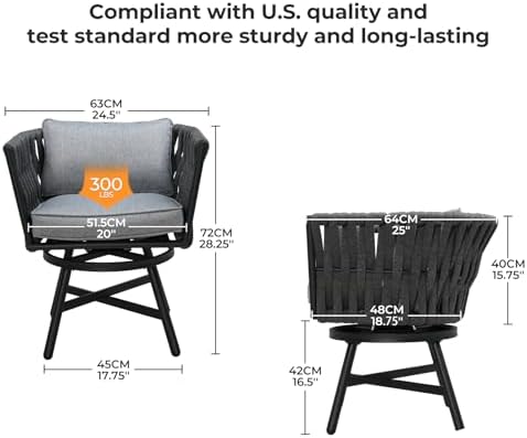 Grand patio Swivel Dining Chairs Set of 2, Rope Patio Outdoor Chairs with Cus...