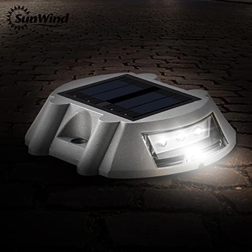 SUNWIND Solar Deck Lighting Outdoor - 4 Pack Waterproof Aluminum Dock Solar P...