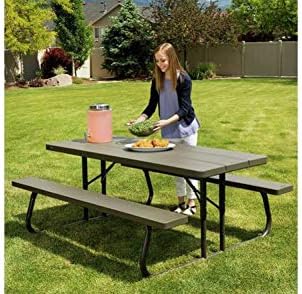 Lifetime 60112 6-Foot Picnic Table, Seats 8, Brown Plastic Top, All-Weather S...