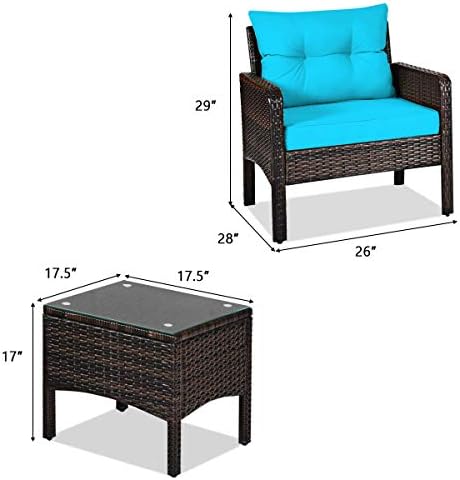 HAPPYGRILL 3 Pieces Patio Furniture Set, Outdoor Rattan Wicker Conversation S...