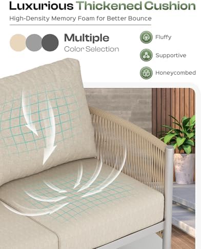 Aluminum Outdoor Patio Furniture Set with Dual-Layer Coffee Table, 4 Piece Mo...