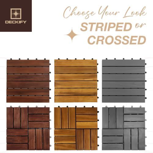 9-Piece Acacia Wood Interlocking Deck Tiles, Golden Teak Crossed