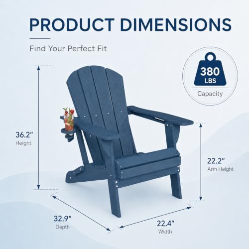 Folding Adirondack Chair with Cup Holder and Phone Holder, Heavy Duty HDPE Pl...