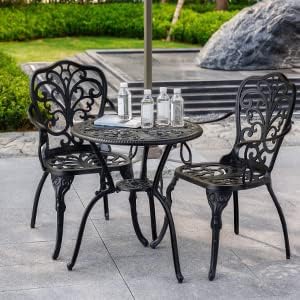 3 Piece Patio Bistro Set Cast Aluminum Bistro Table and Chairs Set of 2 with ...