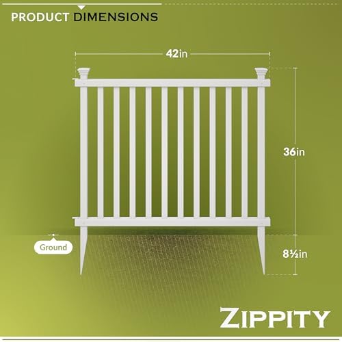 Zippity Baskenridge Picket Fence Panels, White Vinyl DIY No Dig Kit