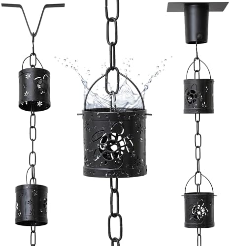 8.5 FT Rain Chain with 12 Aluminum Cups | Durable Rain Chains for Gutters - E...