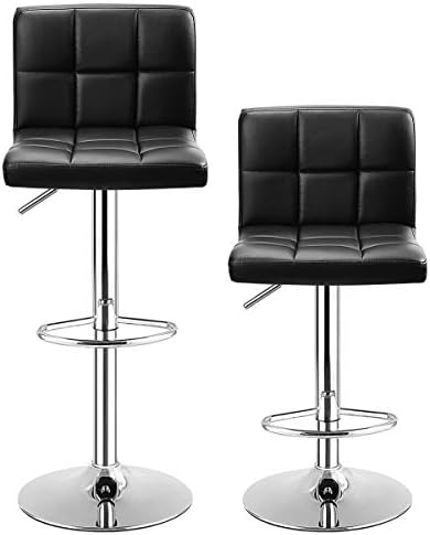 COSTWAY Bar Stools Set of 2, Modern Swivel Adjustable Height PU Leather Barst...