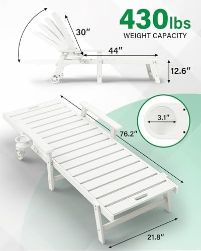 YEFU Lounge Chair Outdoor Set of 2, HIPS Chaise Lounge Outdoor, White | Loung...