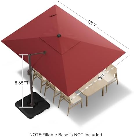 9x12 FT Cantilever Patio Umbrella, Large Rectangular Offset Outdoor Umbrella ...