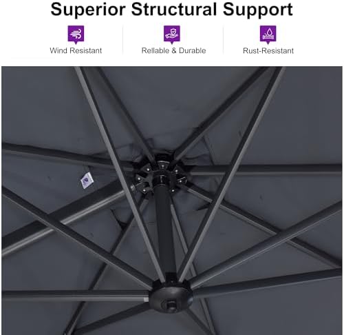 PURPLE LEAF Cantilever Umbrella 9' x 11.5' Rectangle 360° Rotation Grey