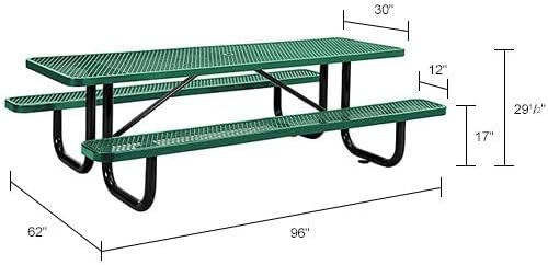 Global Industrial 8’L Rectangular Picnic Table, Expanded Metal, Green Thermop...