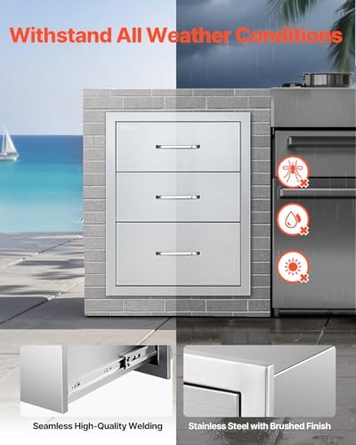 VEVOR Outdoor Kitchen Drawers 18.11"W x 23.23"H x 23.23"D Stai...