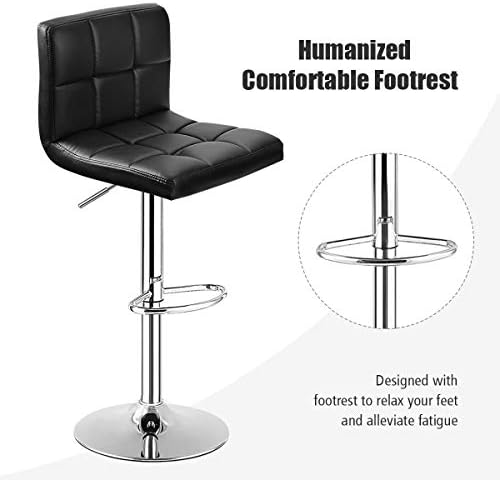 COSTWAY Bar Stools Set of 2, Modern Swivel Adjustable Height PU Leather Barst...