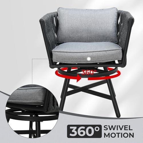 Grand patio Swivel Dining Chairs Set of 2, Rope Patio Outdoor Chairs with Cus...