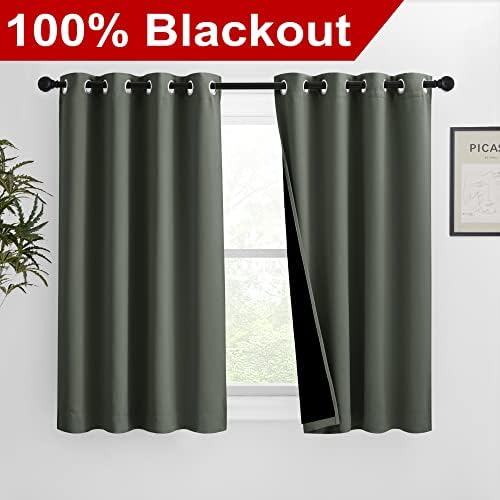 NICETOWN 100% Blackout Curtains 54 inches Long, Double-Deck Completely Blacko...