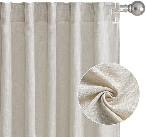 NICETOWN Faux Linen Curtains 2 Panels Set for Bedroom/Living Room 96 inch Lon...