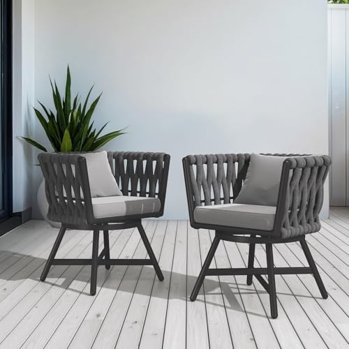 Grand patio Swivel Dining Chairs Set of 2, Rope Patio Outdoor Chairs with Cus...