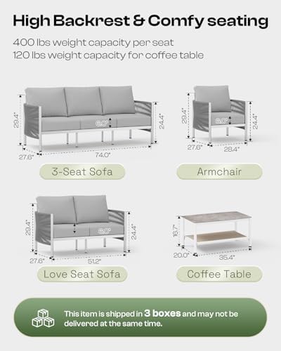 Aluminum Outdoor Patio Furniture Set with Dual-Layer Coffee Table, 4 Piece Mo...