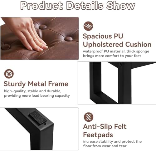 IBUYKE Small Footstool Ottoman, PU Faux Leather Footrest,Dark Brown WBD026Z