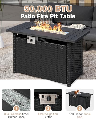 Aoxun Aluminum Patio Furniture Set with Fire Pit Table, 5 Piece Luxury Outdoo...