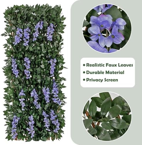Expandable Faux Fence Privacy Screen with Flowers for Indoor Outdoor Balcony ...