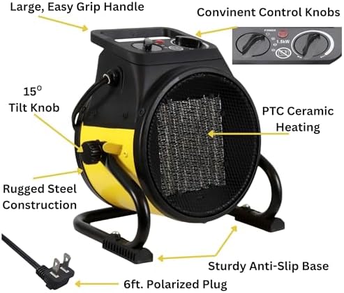 Dura Heat EUH1465 Electric Forced Air Heater with Pivoting Base 5,120 BTU, Ye...