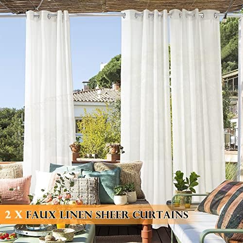 RYB HOME Linen Sheer Outdoor Curtains for Patio Waterproof 84 inch Length