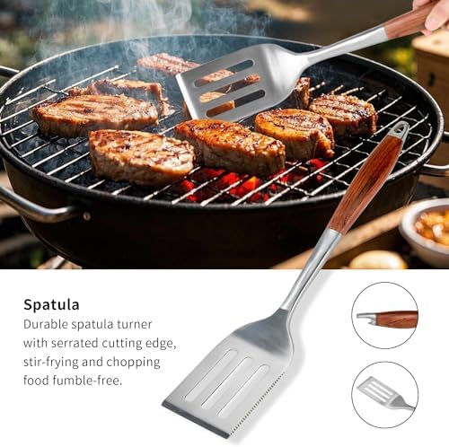 FJNATINH Heavy-Duty Grilling Accessories Rose Wooden BBQ Grilling Tools Set,O...