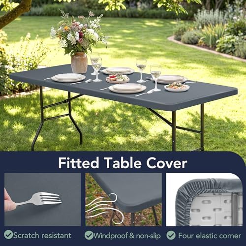 Fitted Tablecloths for 8ft Rectangle Tables with Elastic, 6 Pack