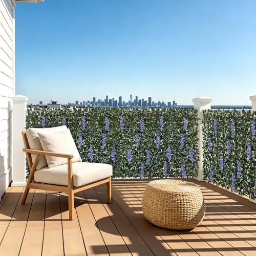 Expandable Faux Fence Privacy Screen with Flowers for Indoor Outdoor Balcony ...