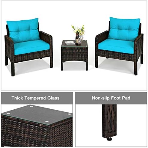 HAPPYGRILL 3 Pieces Patio Furniture Set, Outdoor Rattan Wicker Conversation S...