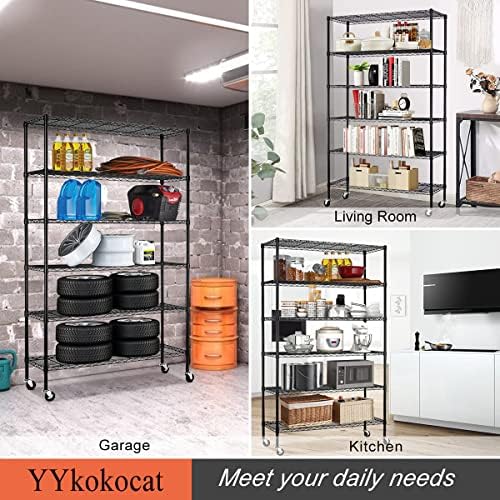 Wire Shelving Unit with Wheels, 6 Tier Adjustable Storage Shelves