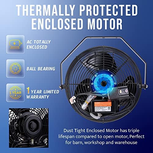 Tornado 12 Inch Outdoor Water-Resistant Metal Industrial Wall Mounted Fan IPX...