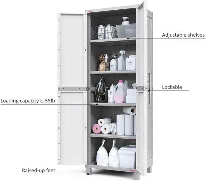 Keter Storage Cabinet with Doors and Shelves for Laundry Room, Garage, Bathro...