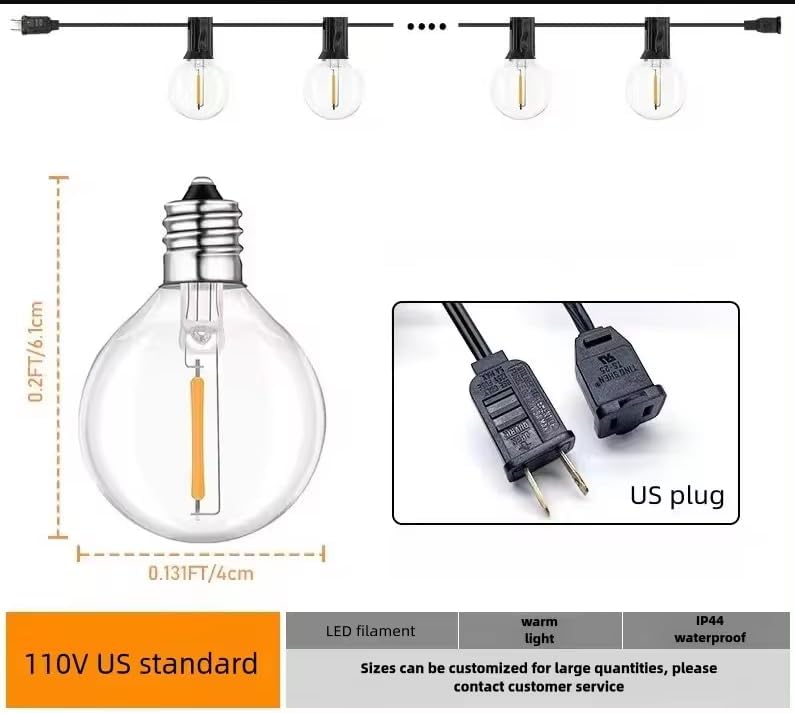 Outdoor String Light 50FT Patio Black with 52 Shatterproof G40 LED Clear Glob...