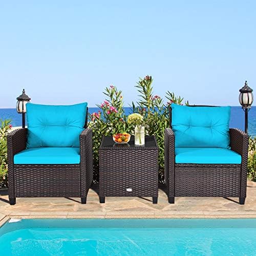 HAPPYGRILL 3-Piece Patio Furniture Set Outdoor Rattan Wicker Bistro Sofa Set ...