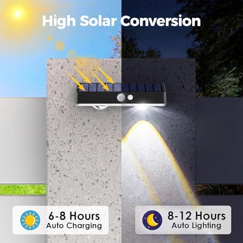 kolpop 16 Pack Solar Fence Lights Outdoor with 3 Modes Motion Sensor,IP65 Wat...