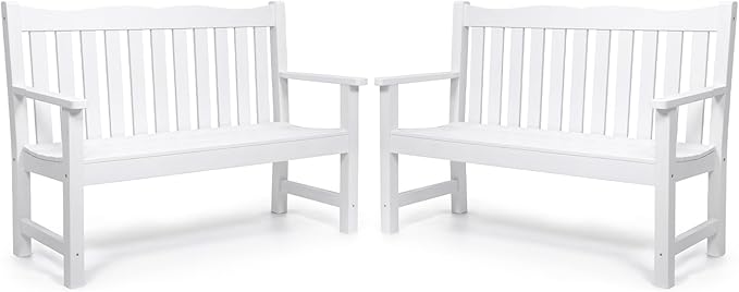 Stoog Outdoor Benches Set of 2, All-Weather HIPS Plastic Garden Bench with 80...