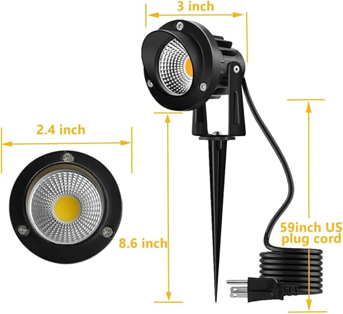Romwish 120V LED Landscape Spotlights, 10W Outdoor Spotlights for Yard, 3000K...