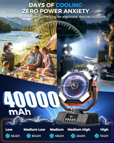 40000mAh Misting Fans for Outside, 15L Large Tank Portable Misting Fan, Batte...